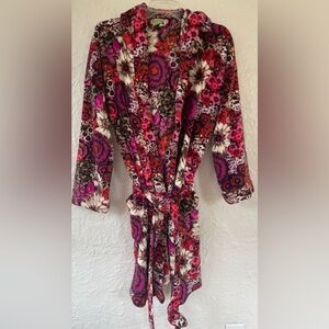 Vera Bradley Rosewood Floral Wrap Fleece Hooded Bath Lounge Robe; size S/M